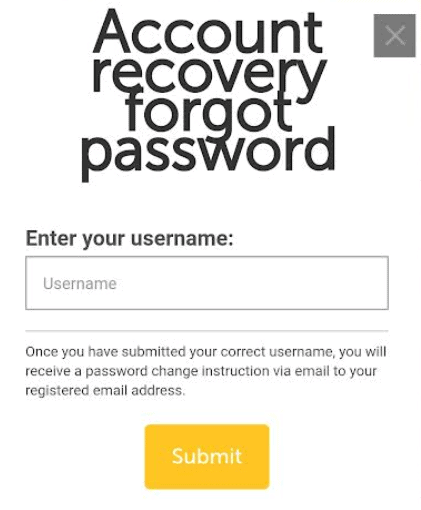 sunbet password recovery page