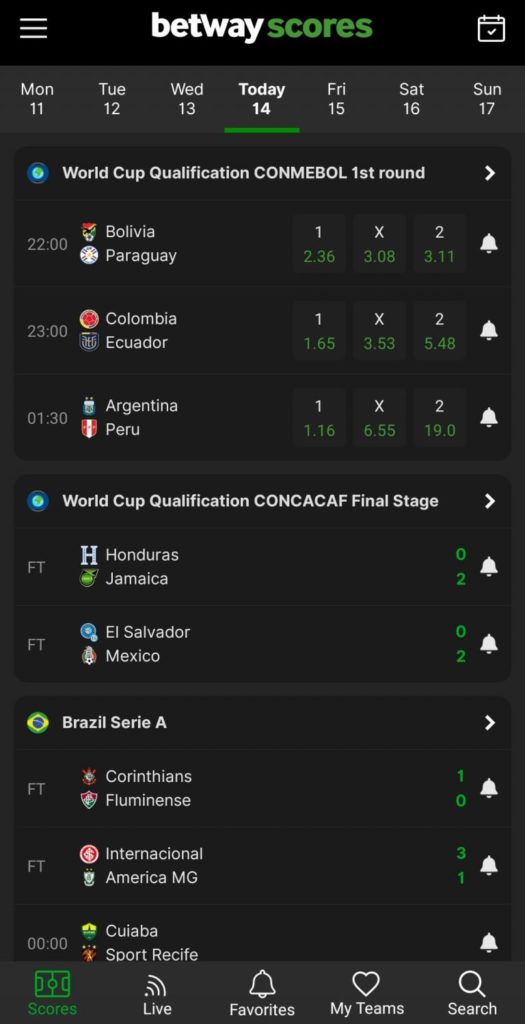 betway south africa scores app soccer results