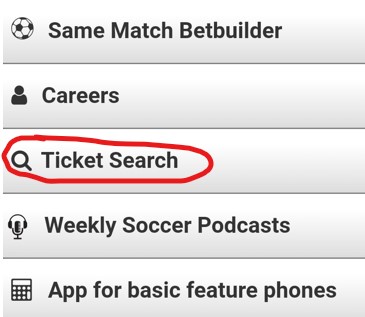 hollywoodbets ticket search menu selection