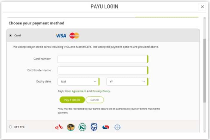 playabets deposit payu card details