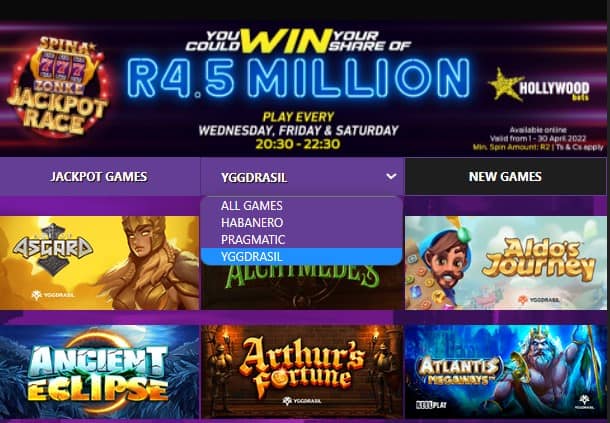 how to find yggdrasil games on hollywoodbets