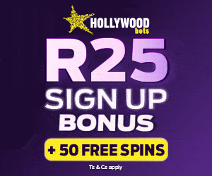 hollywoodbets free spins + r25 sign up bonus 300x250