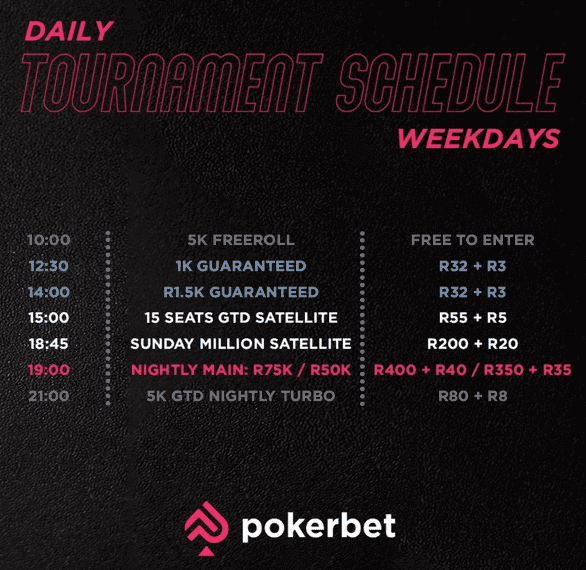 pokerbet daily tournament schedule south africa
